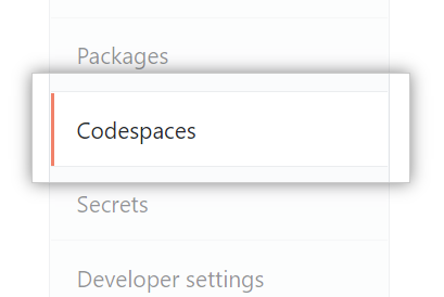 "Codespaces" tab in left sidebar