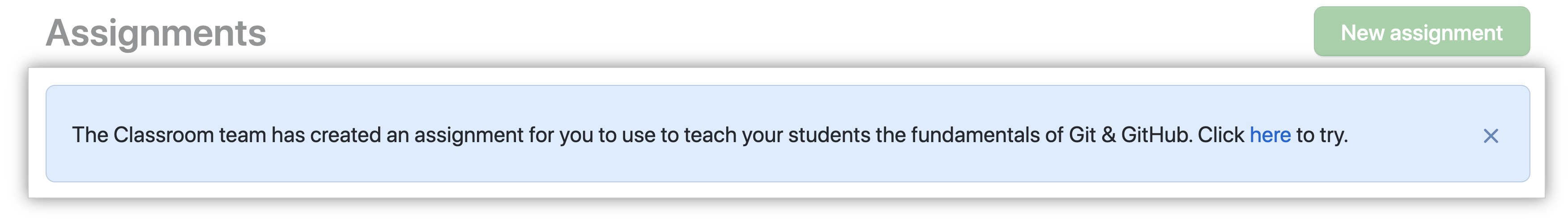 The 'New assignment' button