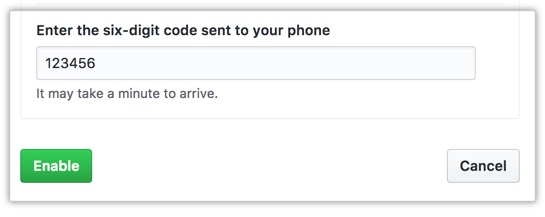 2FA SMS continue field