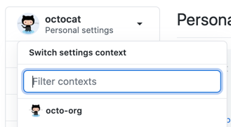 Drop-down menu to switch accounts for settings