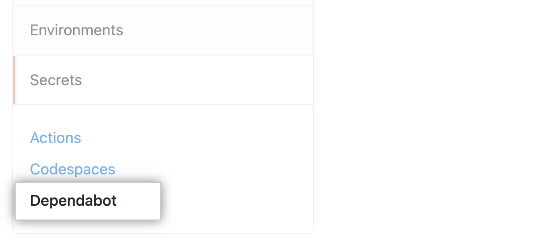 Dependabot secrets sidebar option