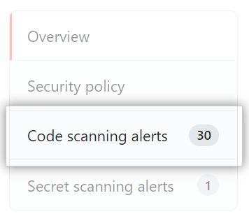 "Code scanning alerts(代码扫描警报)" 选项卡