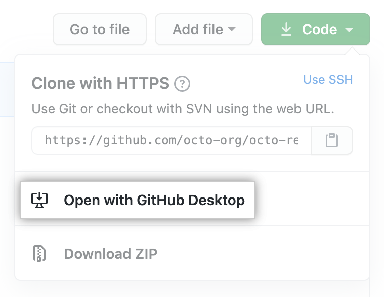 "使用 GitHub Desktop 打开"按钮