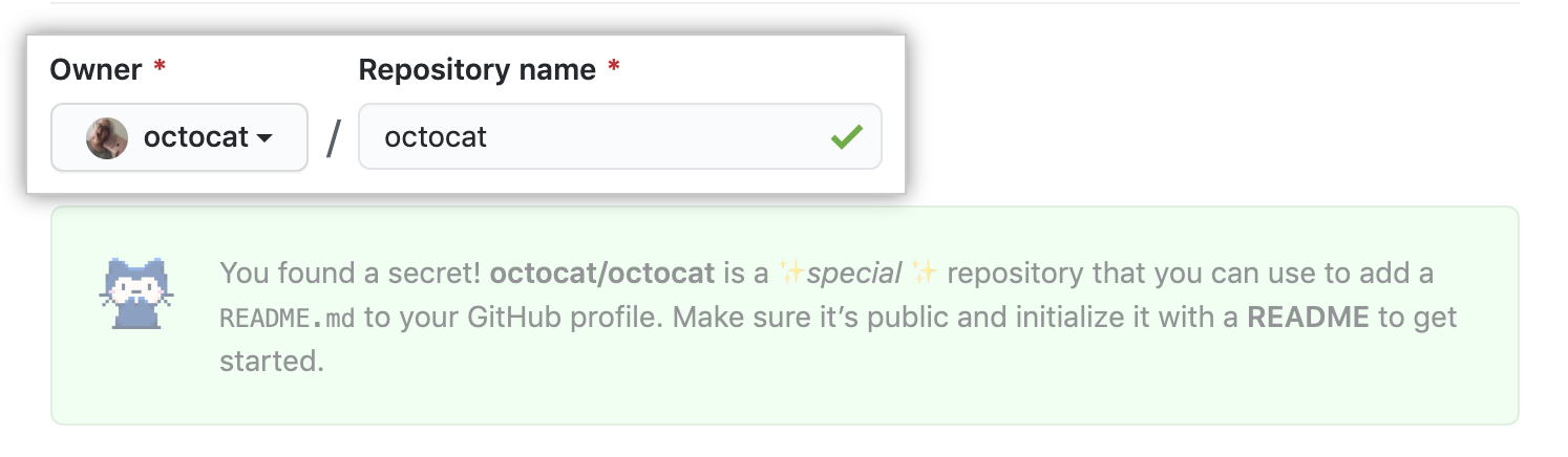 Campo de nombre de repositorio que empata con el nombre de usuario
