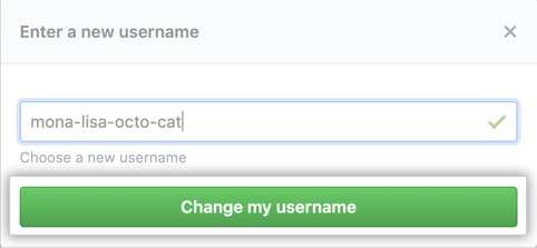 Botão de aviso Change Username (Alterar nome de usuário)