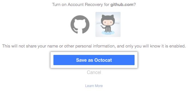 Página do Facebook com botão para ativar recuperação da conta