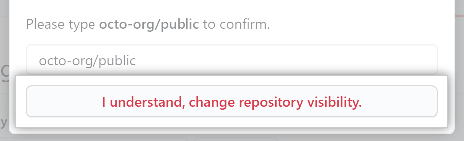 Confirmar alteração do botão de visibilidade do repositório