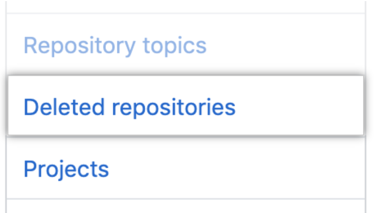 Aba de repositórios excluídos