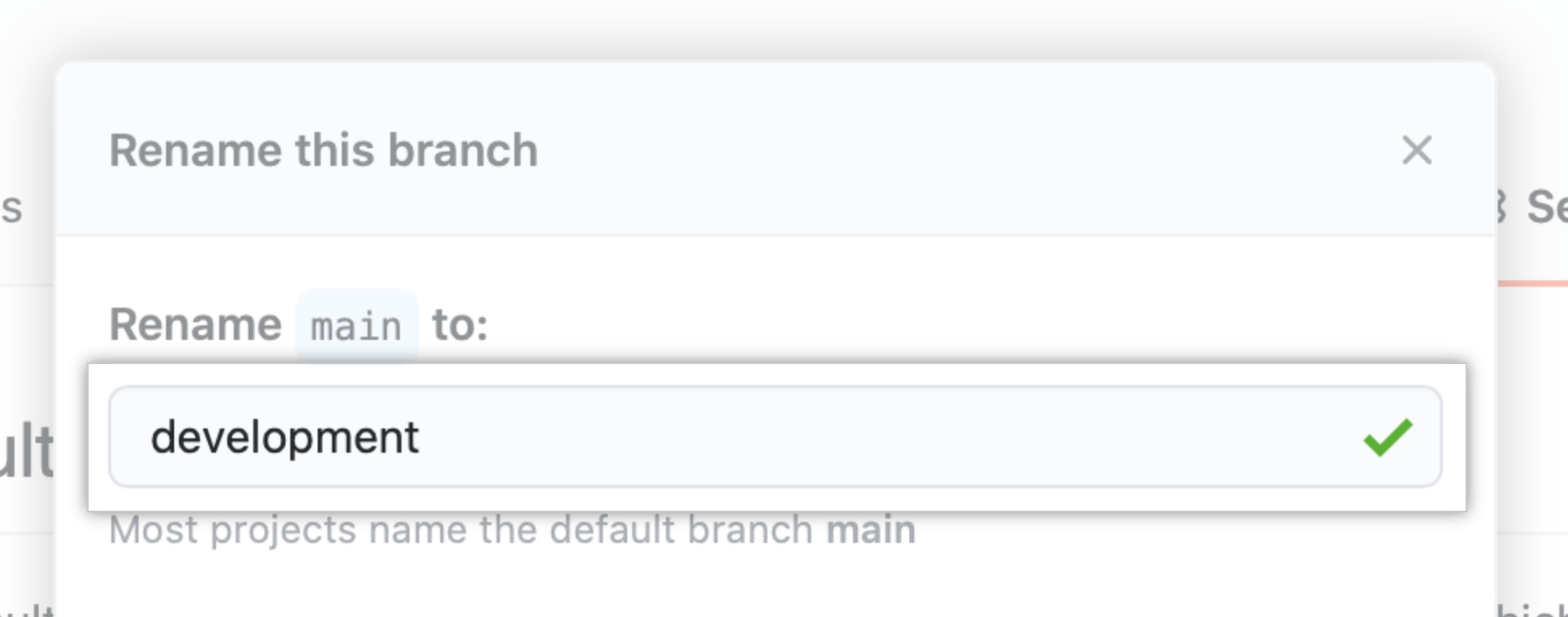 Campo de texto para digitar o novo nome do branch