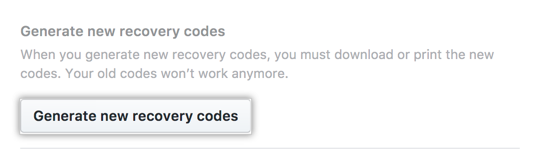 Schaltfläche „Generate new recovery codes“ (Neue Wiederherstellungscodes erzeugen)