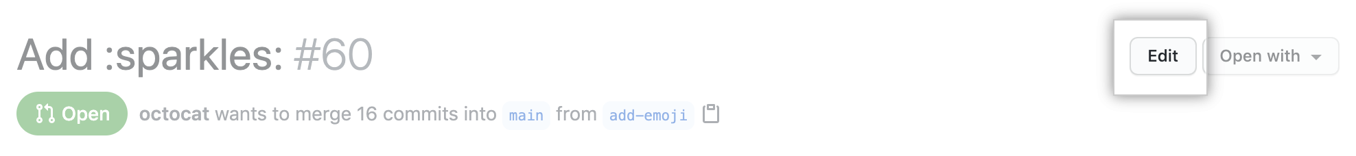 Schaltfläche „Pull Request edit" (Bearbeiten eines Pull Request)
