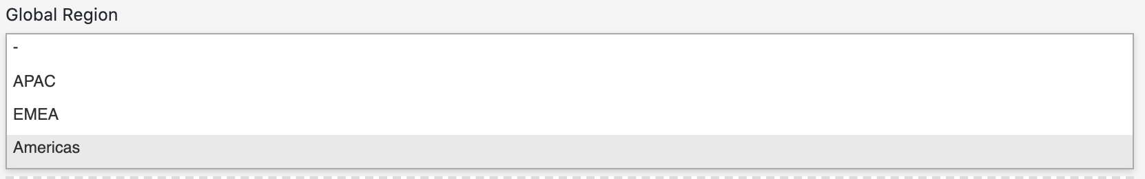 Dropdownmenü „Global Region“ (Globale Region)