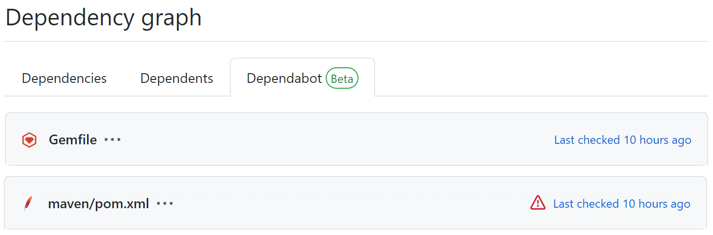 Dependabot view showing an error