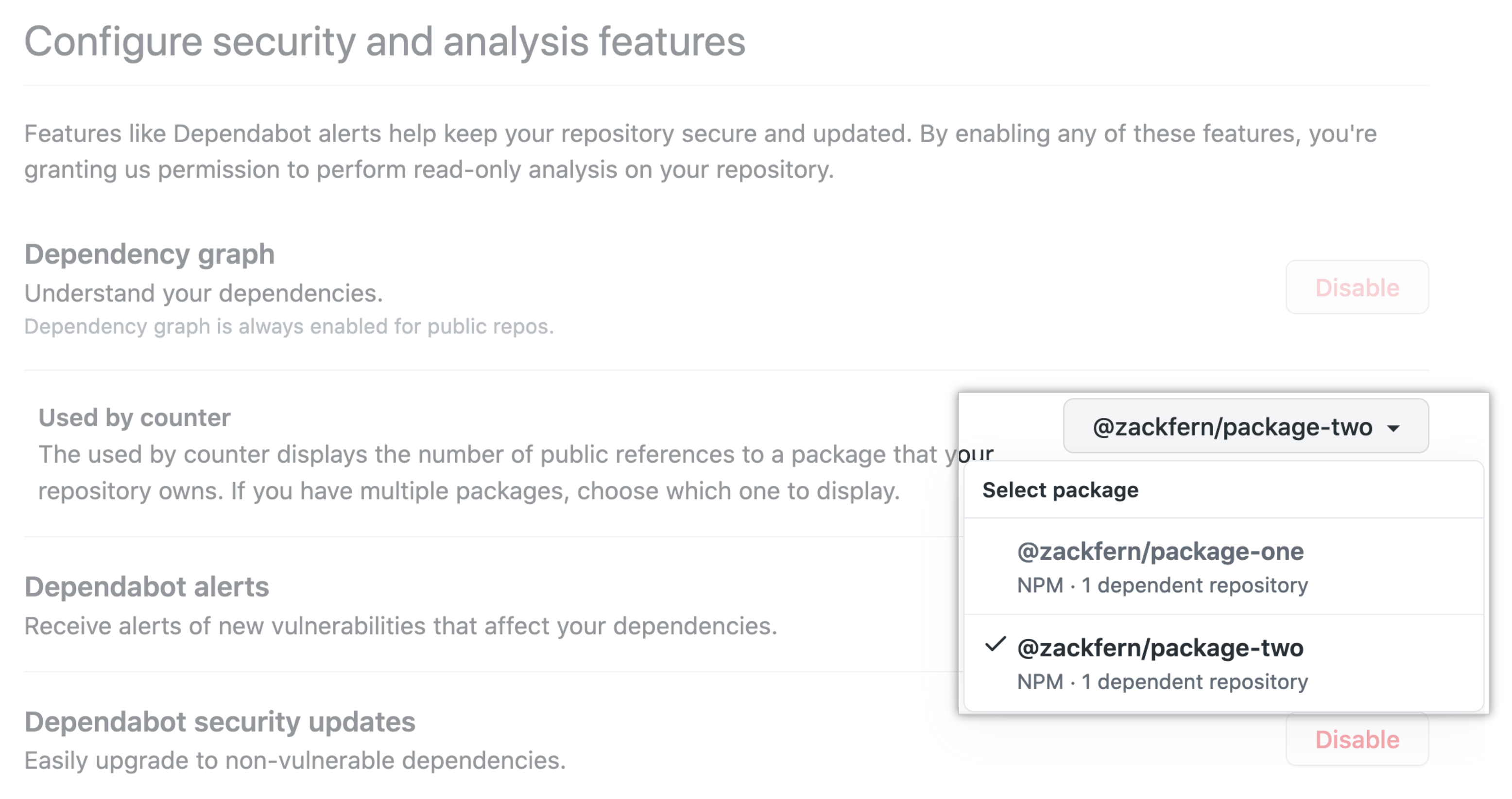 Choose a "Used by" package
