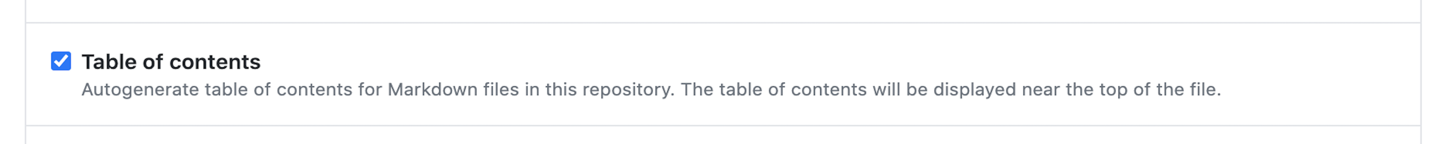 Automatic TOC setting for repositories