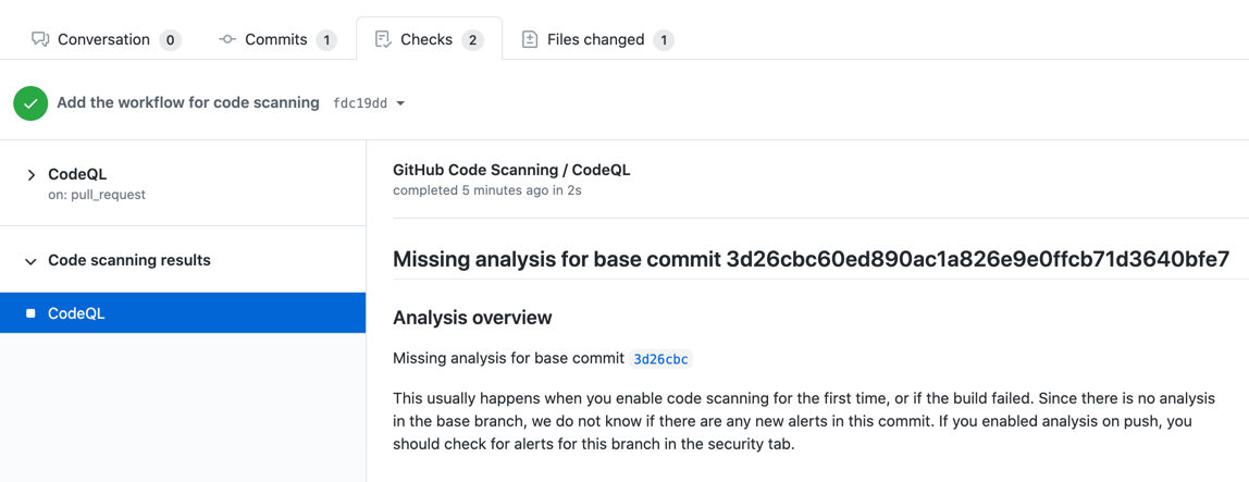 Análise ausente para mensagem de commit