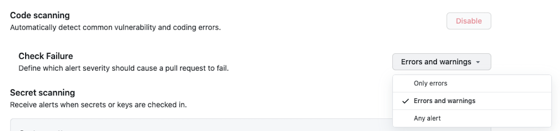 Check failure setting