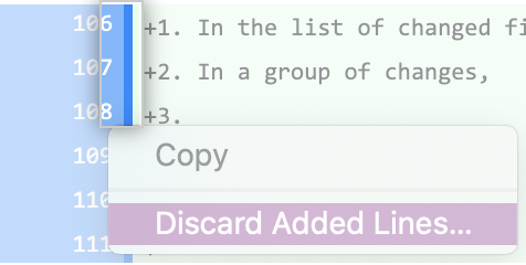 Discard a group of added lines in the confirmation dialog