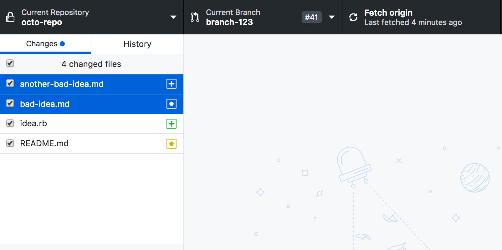 Select multiple files with changes to discard