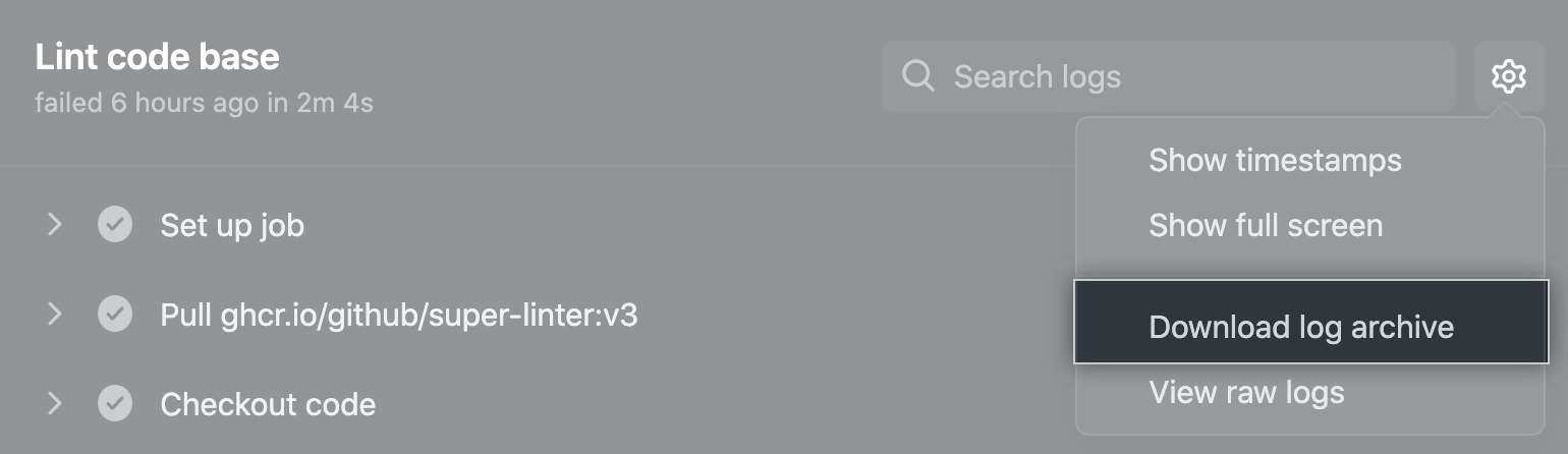 Dropdownmenü zum Herunterladen von Protokollen
