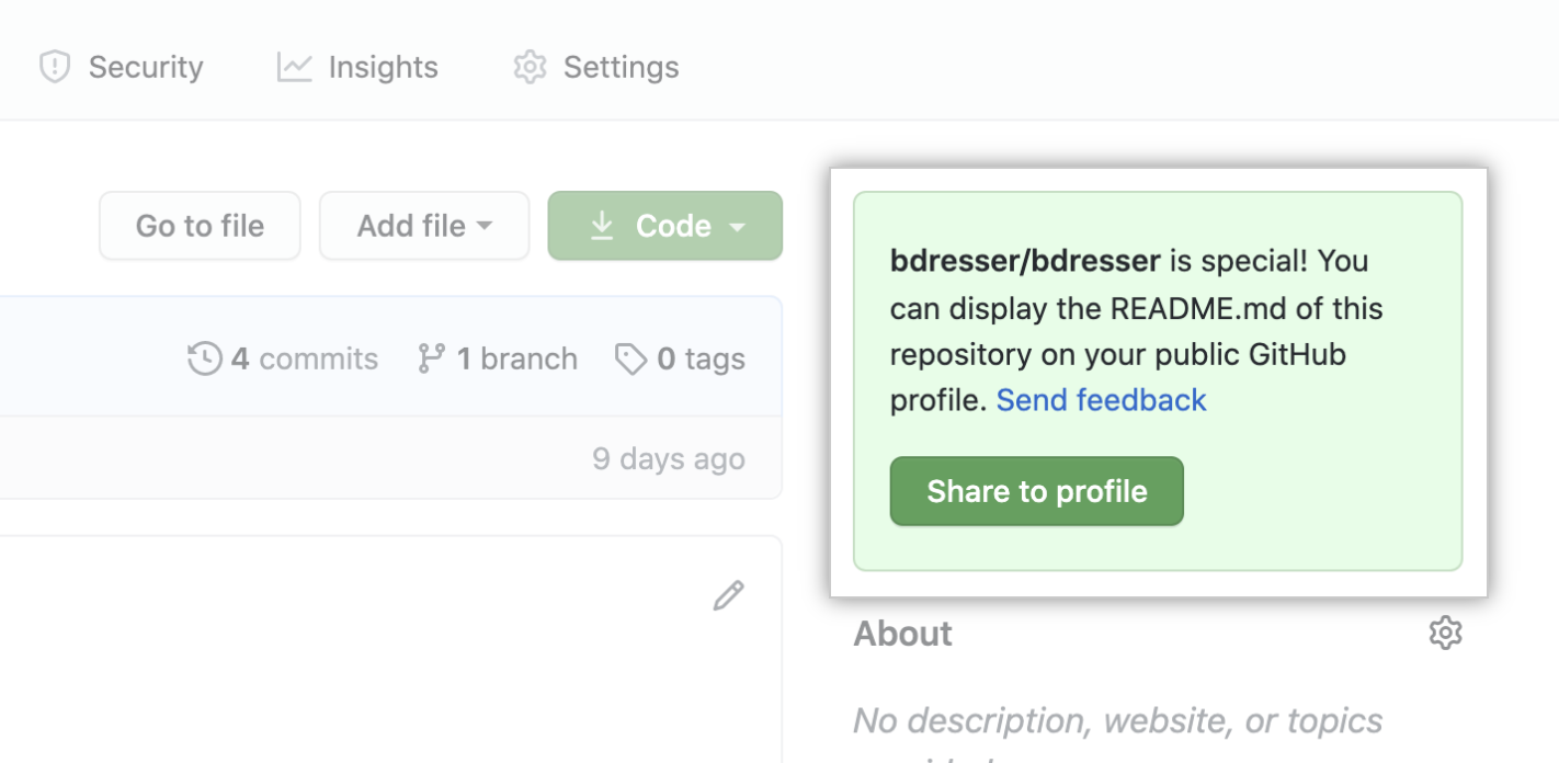 Botão para compartilhar o README no perfil