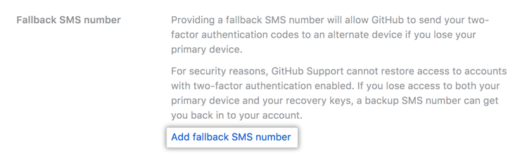 Text „Add fallback SMS number“ (Fallback-SMS-Nummer hinzufügen)