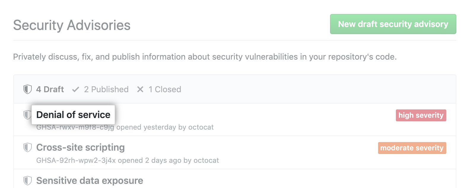 Sicherheitshinweis in der Liste