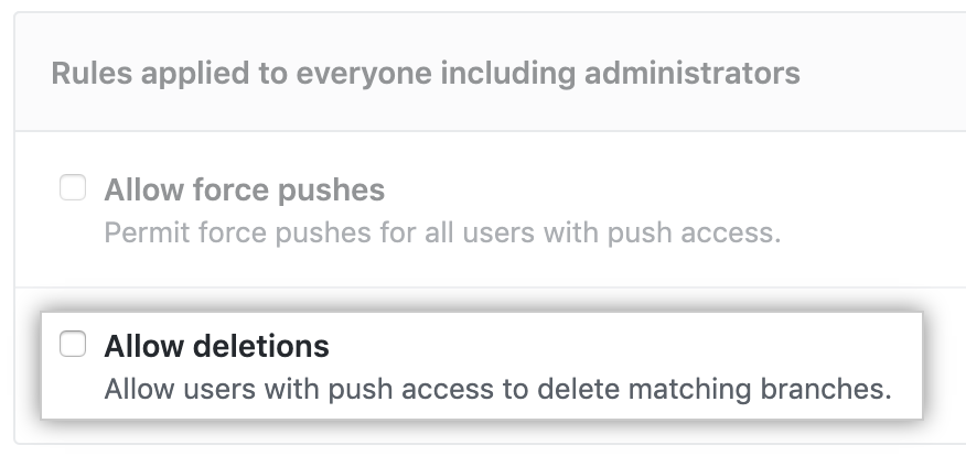 Option „Allow branch deletions" (Erlaube Branch-Löschungen)