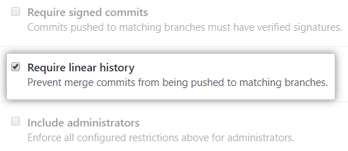 Option „Required linear history" (Erforderter linearer Verlauf)