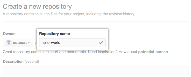 Campo para ingresar un nombre para el repositorio