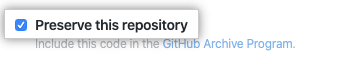 Caixa de seleção para permitir que GitHub inclua seu código no Programa Arquivo do GitHub