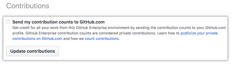 Kontrollkästchen „Send my contribution counts...“ (Anzahl meiner Beiträge senden) und Schaltfläche „Update contributions“ (Beiträge aktualisieren)