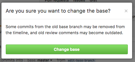 Schaltfläche „Base branch change confirmation" (Bestätigen der Basis-Branch-Änderung)