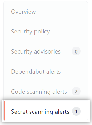 "Secret scanning alerts(机密扫描警报)" 选项卡