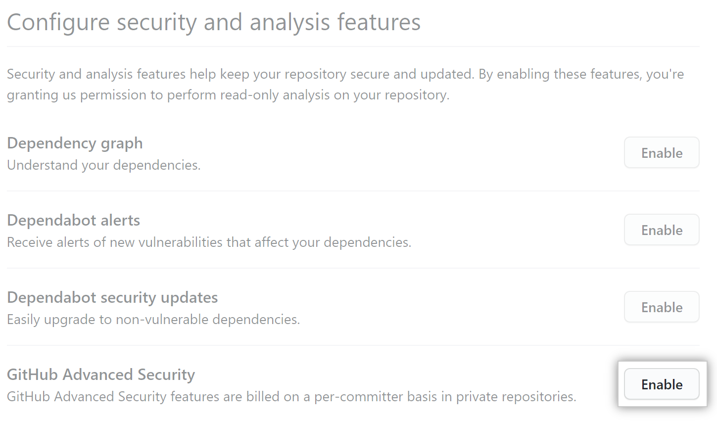 リポジトリに対して GitHub Advanced Security を有効化する