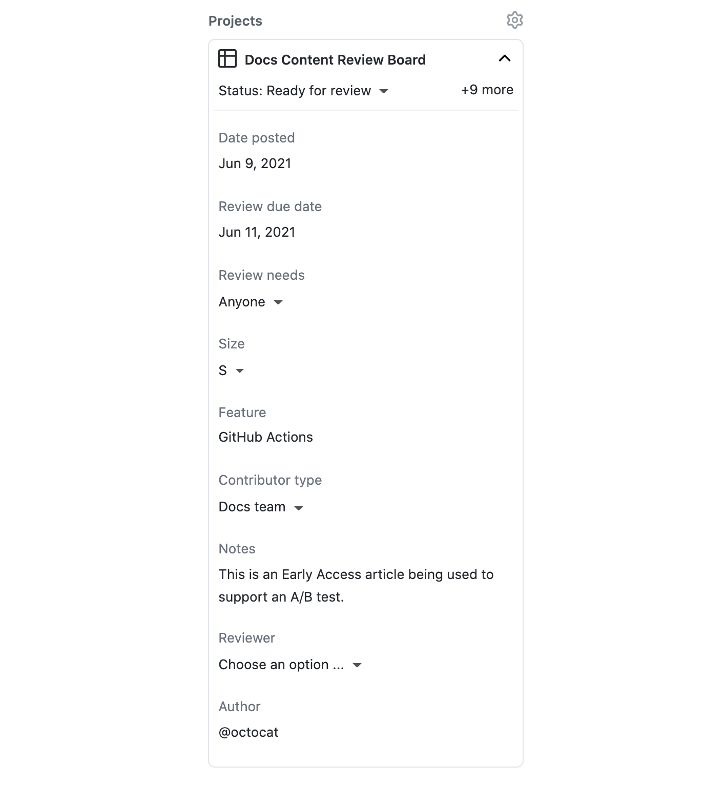 Project sidebar