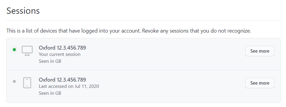 アクティブな SAML セッションのリスト