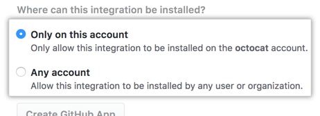 Opciones de instalación para tu GitHub App