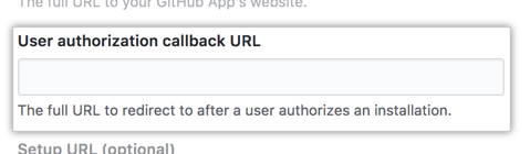 Campo para la URL de rellamado para la autorización del usuario de tu GitHub App