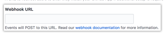 Campo para la URL del webhook de tu GitHub App