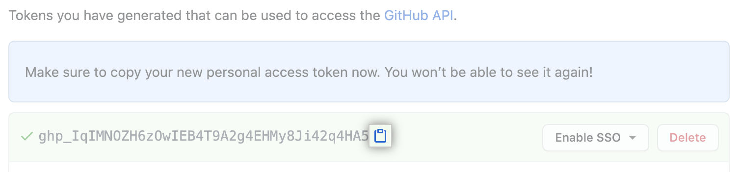 Newly created token