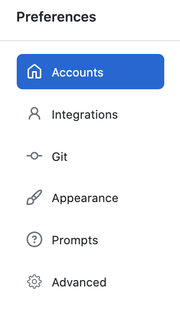 The Accounts pane in the Preferences window