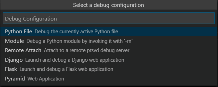 select debug configuration