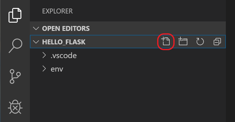Flask tutorial: new file icon in Explorer View