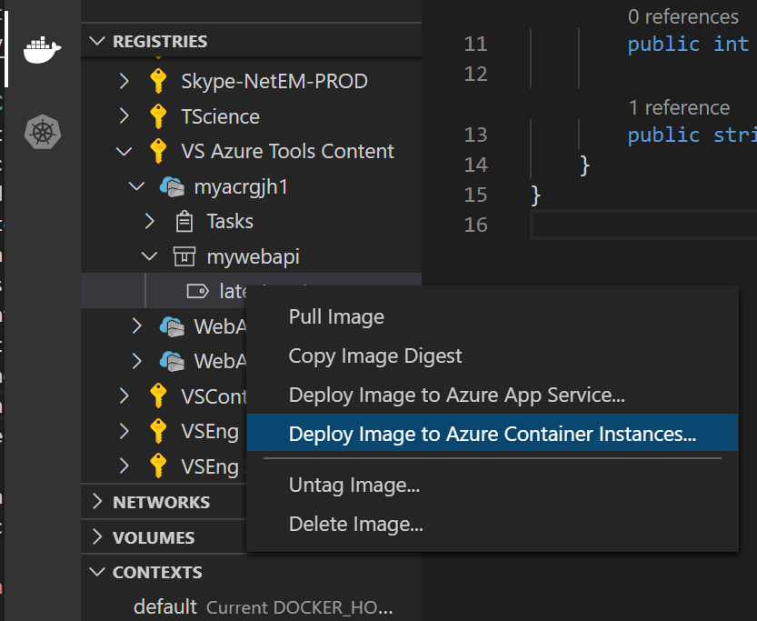 Deploy to ACI menu item