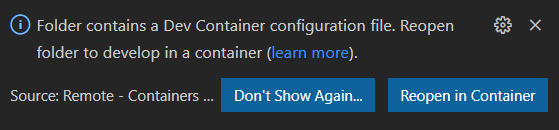 Prompt to reopen folder within a dev container