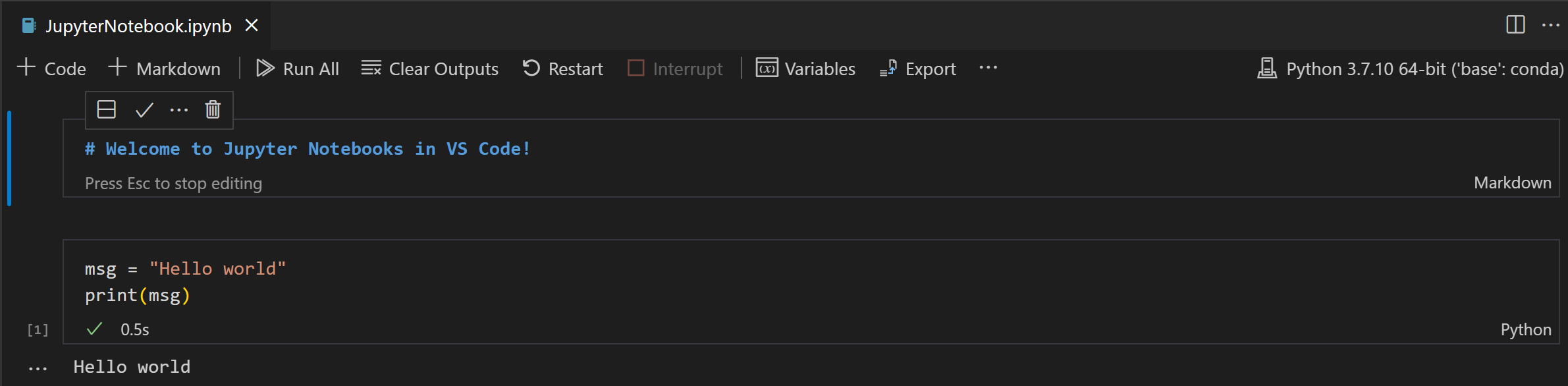 Raw Markdown displayed in code cell