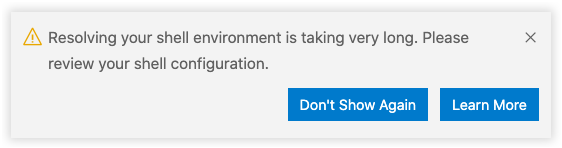 Shell environment startup warning