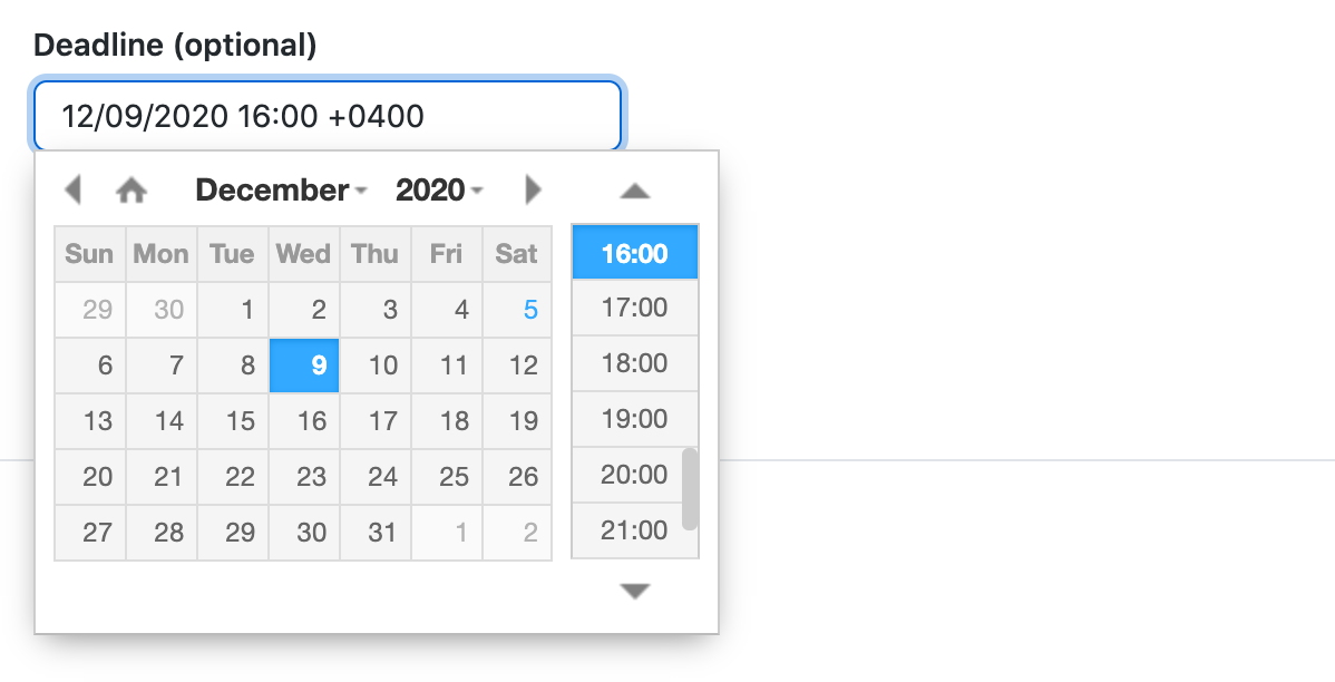 Date picker for assignment deadline