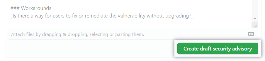 Create security advisory button